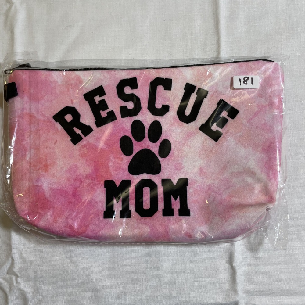 The Pouch Rescue Mom Cosmetic Bag Womens OS Pink New Watercolor Paw Print Zipper
